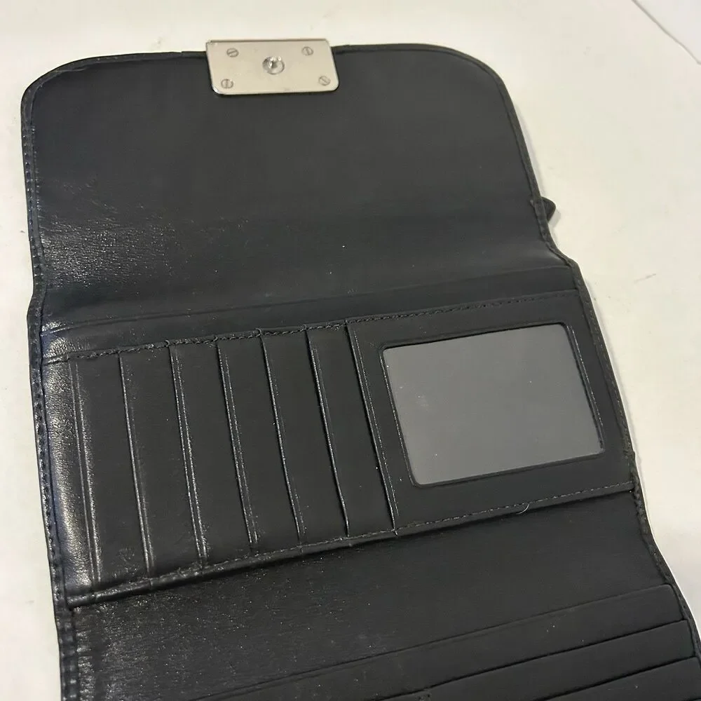 Coach Black Signature C Canvas Wallet w/ Snap Closure & Leather Trim Classic